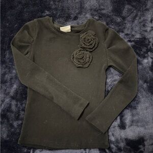 Zara Kids Girl Black Long Sleeve Shirt with Floral Detail Size 6-7